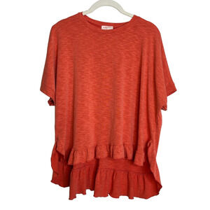 Hailey & Co Womens Boxy Tee Small Coral Short Sleeve Ruffle Hem High Low